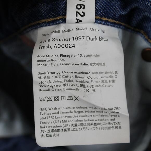 Acne Studios Jeans Womens 25 Dark Blue 1997 Trash Straight Denim Casual Chic - Picture 10 of 16